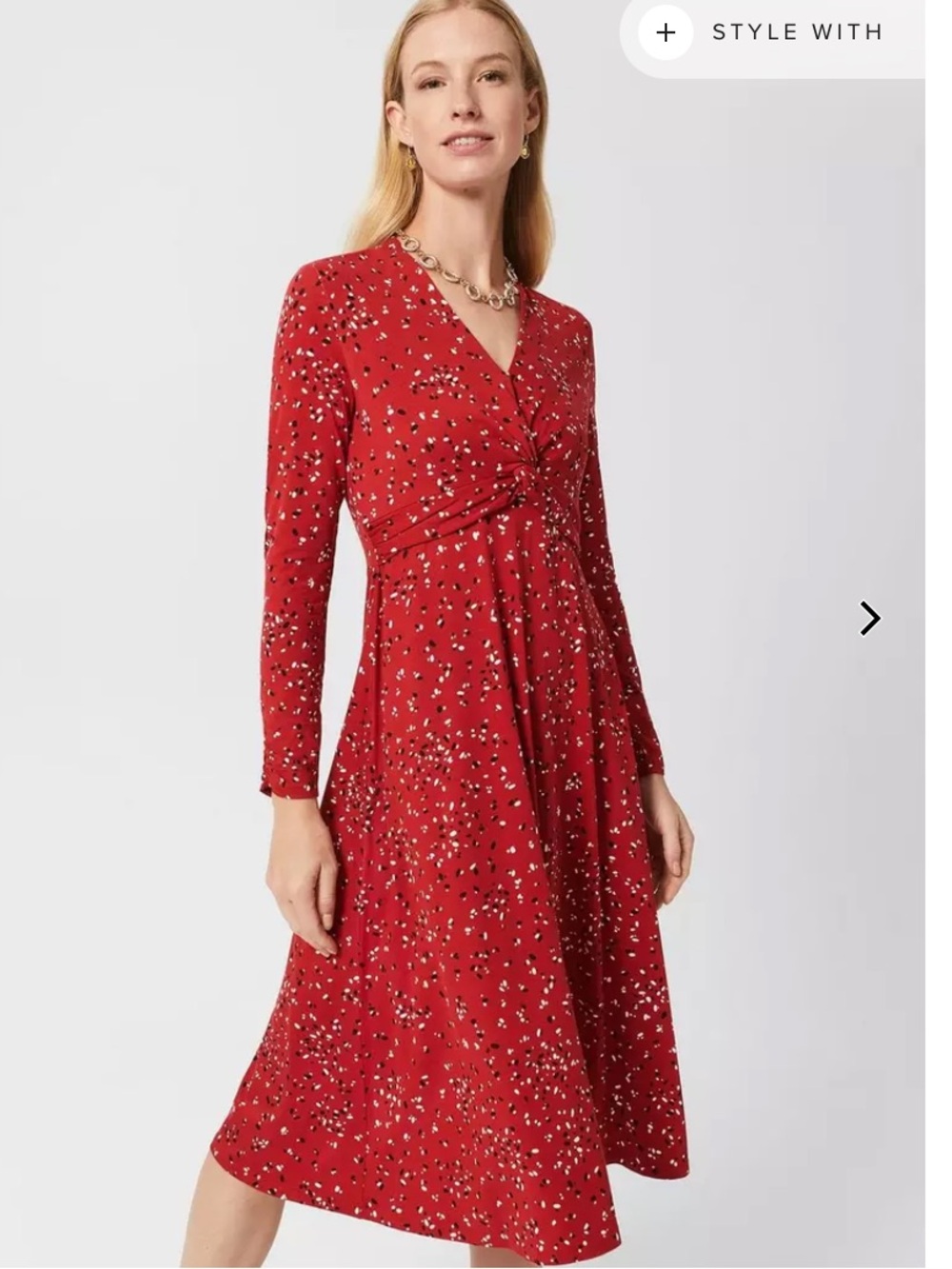 Hobbs London Anoushka Jersey Dress Red Long Sleeve Twist Front Midi Dress